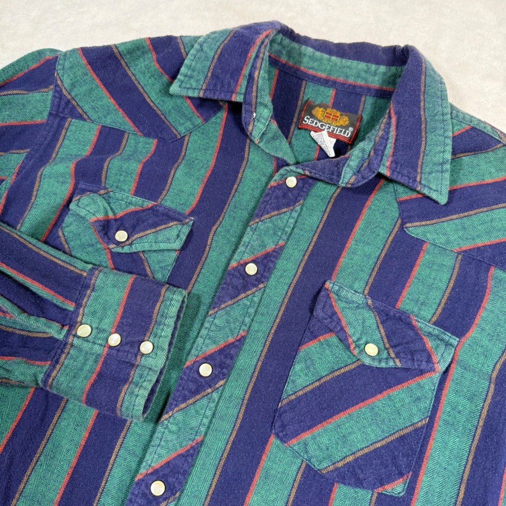 SEDGEFIELD Mens‎ Vintage Long Sleeve Western Shirt Pearl Snap Stripe XL